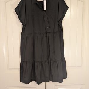 Chico's NWT Blk Slanted Button Up Flowy Oversized Dress Night Out Casual